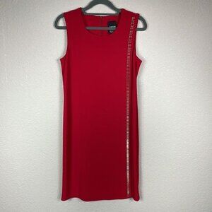 Cartise Lipstick Red Sleeveless Shift Dress with Gold Metal Bar Ladder Detail 2
